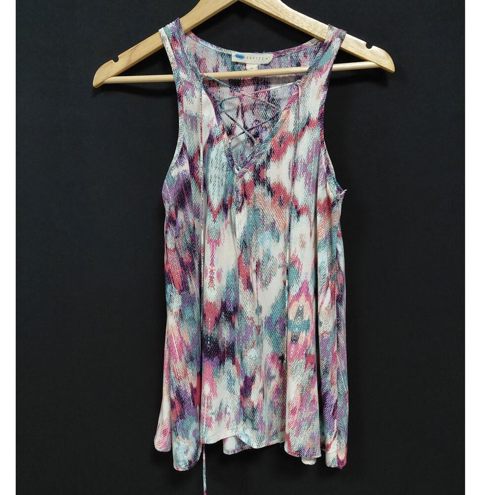 LOVESTITCH Rayon Sleeveless Tank Top Multicolor Graphic Print Size M